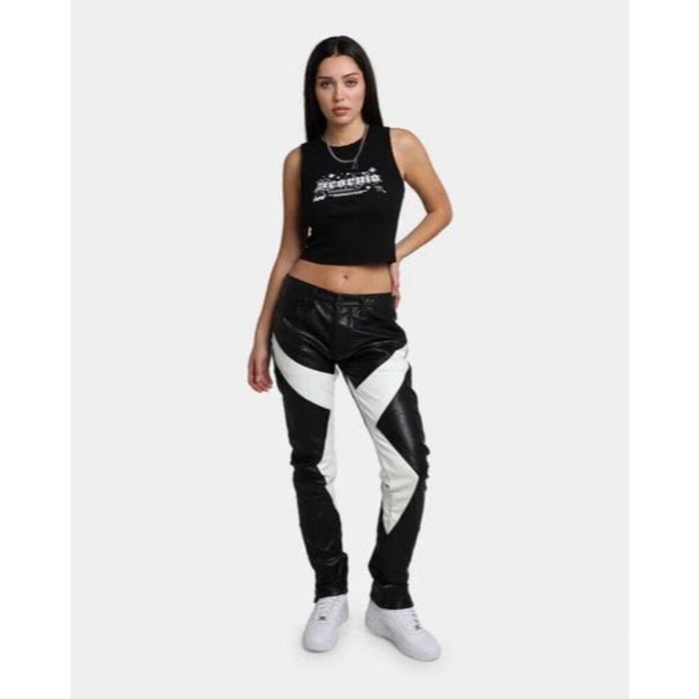 MNML Y2K Black & White Faux Leather Button Fly Pants Size 29